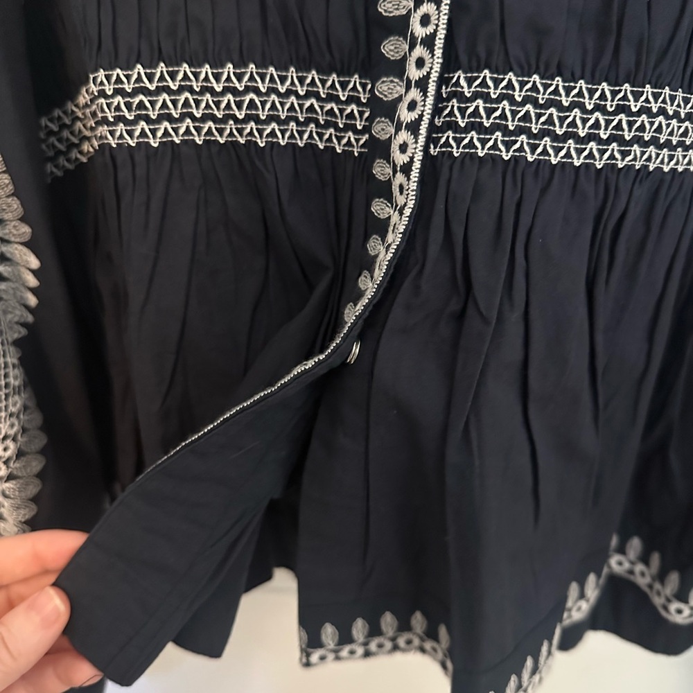 7 For All Mankind Blue Blouse with White Embroidery - Picture 5 of 6
